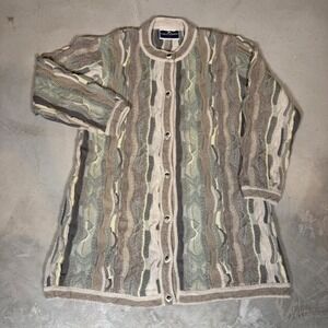 Carlo Alberto Australia 3D Knit Wool Cardigan Sweater Mens Large Grey neutral